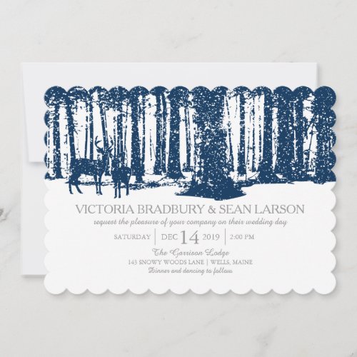 Snowy Woodland and Deers  Wedding Invitation