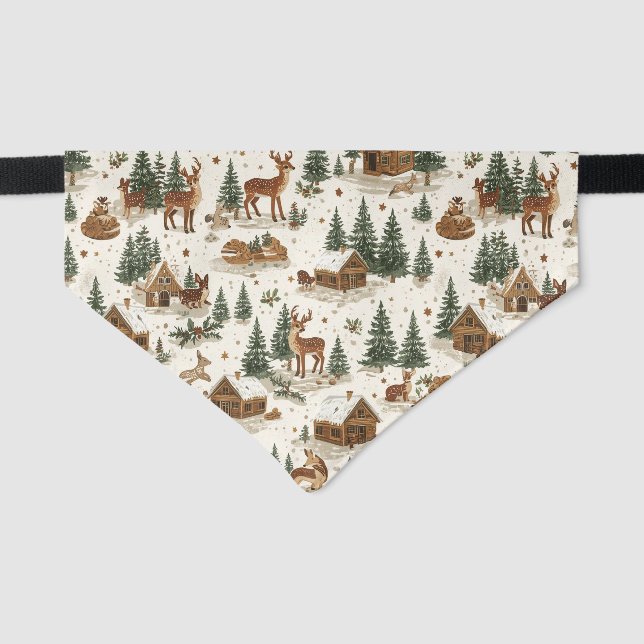 Snowy Woodland Cabin Christmas Cat Bandana Pet Bandana Collar (Front)