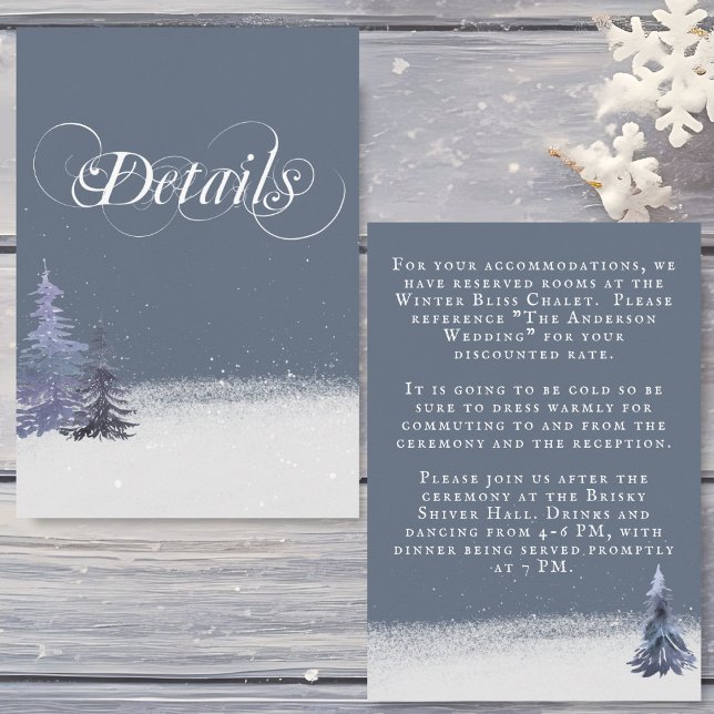 Snowy Woodland Forest Dusty Blue Wedding Details Enclosure Card (Creator Uploaded)