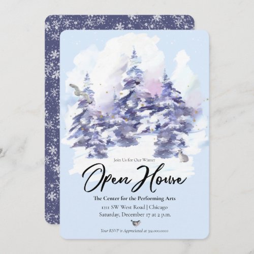 Snowy Woodland Forest Winter Open House Invitation