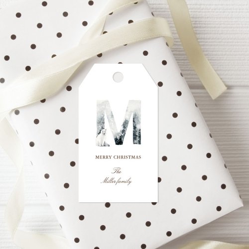 Snowy Woodland Monogram Elegant Holiday Favor Tags