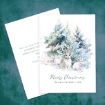Snowy Woodland Pine  Rabbit Merry Christmas Flat Holiday Card<br><div class="desc">A sweet rabbit family frolics in snow-covered winter pine trees. Merry Christmas is written in a simple script below, with an additional line following to customize the design further. All of the text on this card can be edited. There is a Christmas message for you to personalize on the back....</div>