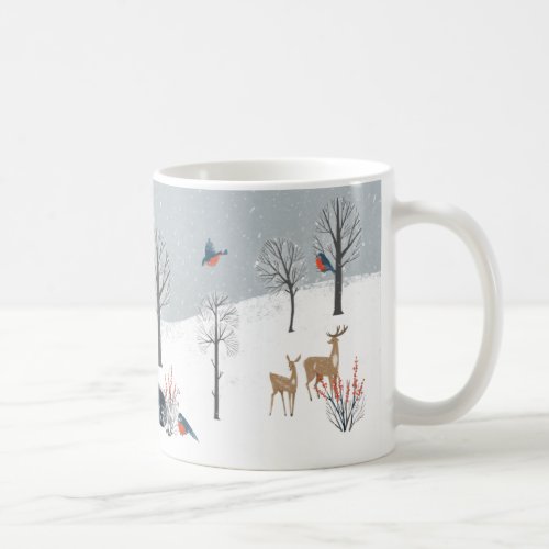 Snowy Woodland Scene Saltbox Home Fox Deer   Coffee Mug