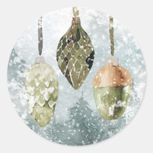 Snowy Woodland Vintage Pine Cone Glass Ornaments Classic Round Sticker