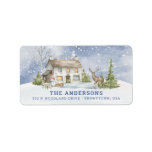 Snowy Woodland Winter Home  Label<br><div class="desc">These Christmas return address labels features a cozy winter home surrounded by deer (and a snowman) in the winter snow. 
You can personalize with you name and address.</div>