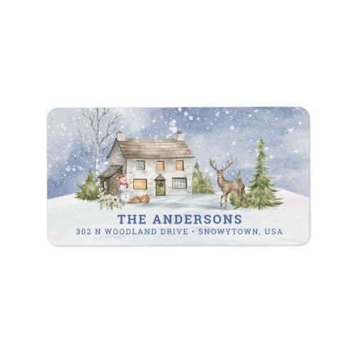 Snowy Woodland Winter Home  Label
