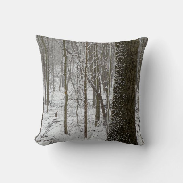 Snowy Woods Scene Throw Pillow (Front)