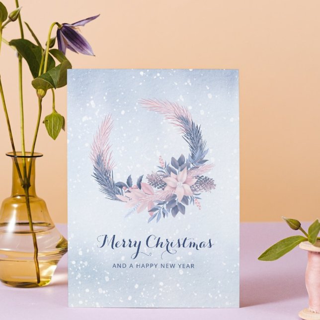 Snowy Wreath Botanical Christmas Non Photo Holiday Card (Creator Uploaded)