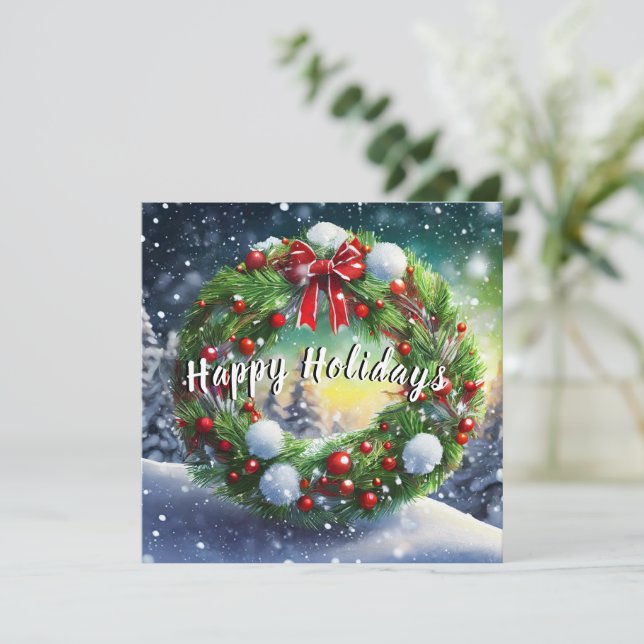 Snowy Wreath Holiday Dinner  Invitation (Standing Front)