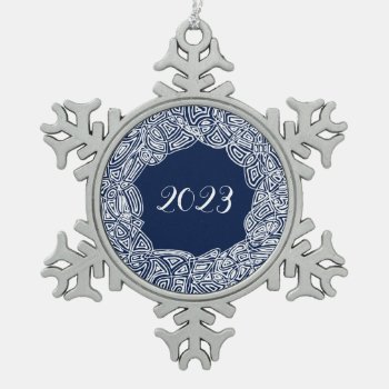 Snowy Year Snowflake Pewter Christmas Ornament by scribbleprints at Zazzle