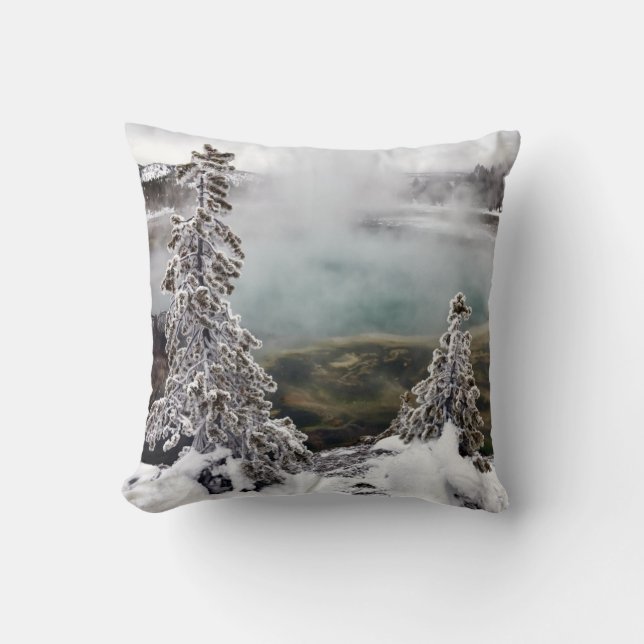 Snowy Yellowstone Throw Pillow (Front)