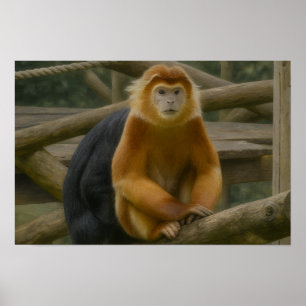 Snub-Nosed Monkey in Woodland Refuge Poster