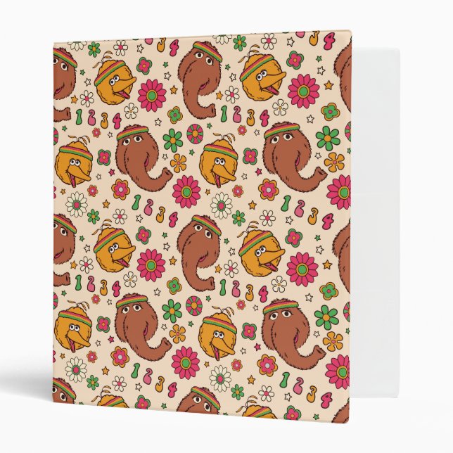 Snuffleupagus and Big Bird Groovy Flower Pattern 3 Ring Binder (Front/Inside)