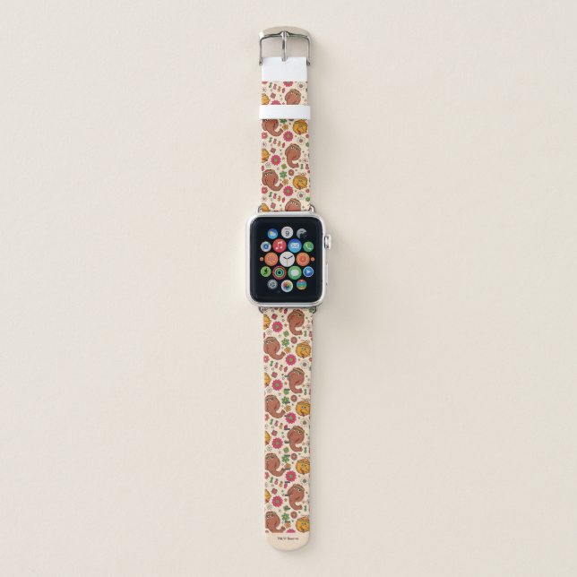 Snuffleupagus and Big Bird Groovy Flower Pattern Apple Watch Band (Front)