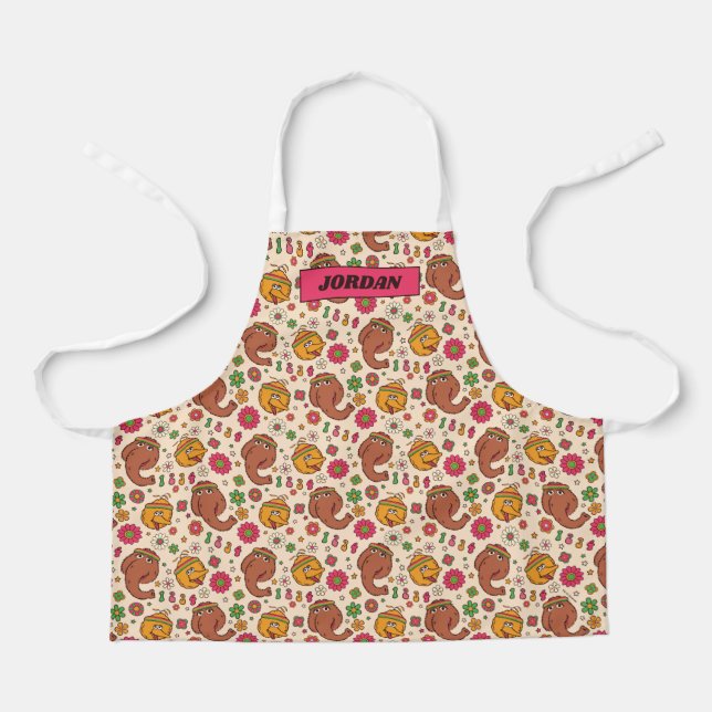 Snuffleupagus and Big Bird Groovy Flower Pattern Apron (Front)