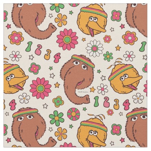 Snuffleupagus and Big Bird Groovy Flower Pattern Fabric