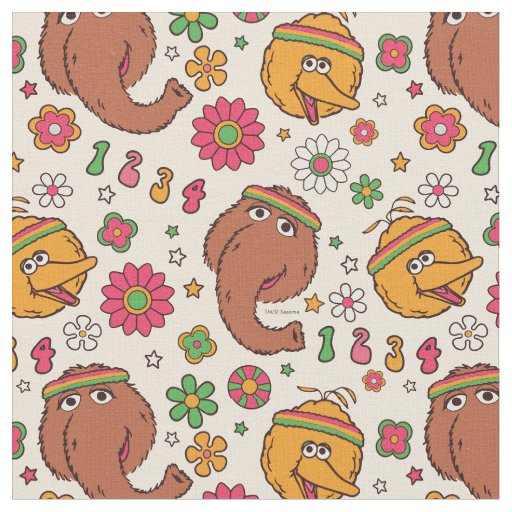 Snuffleupagus and Big Bird Groovy Flower Pattern Fabric