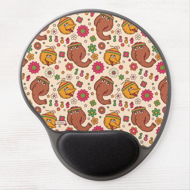 Snuffleupagus and Big Bird Groovy Flower Pattern Gel Mouse Pad (Front)