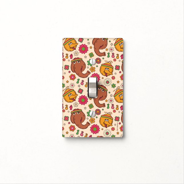 Snuffleupagus and Big Bird Groovy Flower Pattern Light Switch Cover (In Situ)