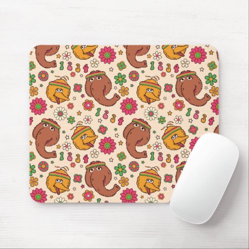 Snuffleupagus and Big Bird Groovy Flower Pattern Mouse Pad