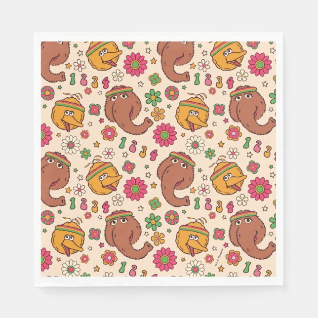 Snuffleupagus and Big Bird Groovy Flower Pattern Napkins (Front)