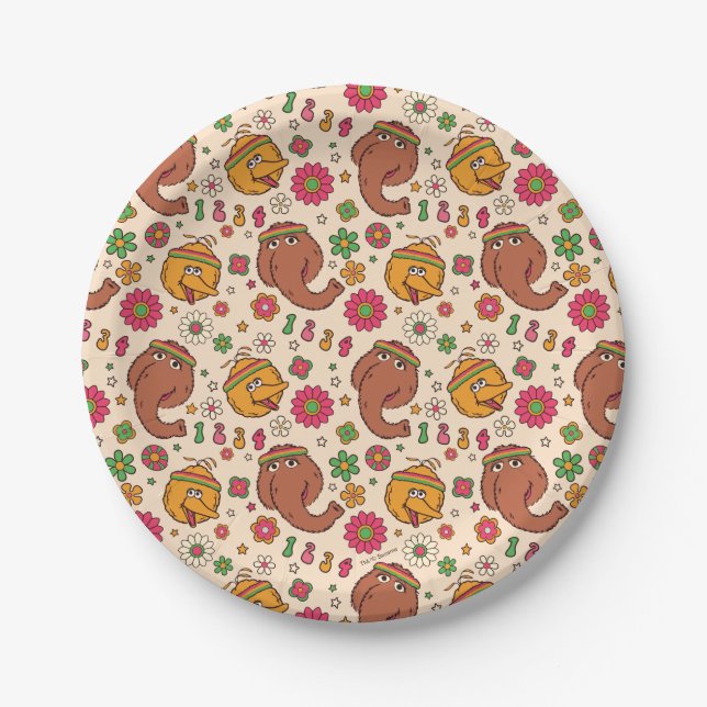 Snuffleupagus and Big Bird Groovy Flower Pattern Paper Plates (Front)