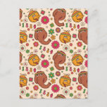 Snuffleupagus and Big Bird Groovy Flower Pattern Postcard