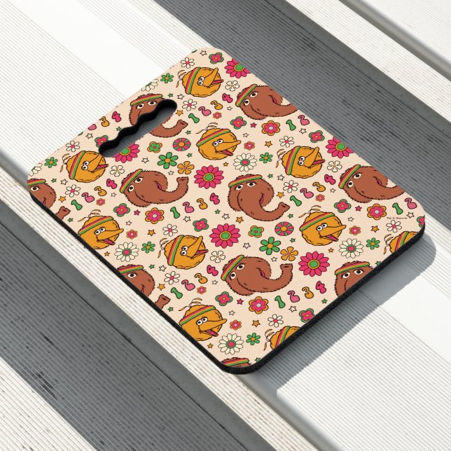Snuffleupagus and Big Bird Groovy Flower Pattern Seat Cushion (In Situ)