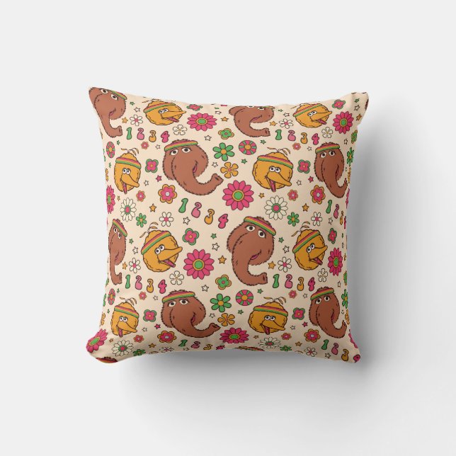 Snuffleupagus and Big Bird Groovy Flower Pattern Throw Pillow (Front)