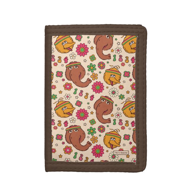 Snuffleupagus and Big Bird Groovy Flower Pattern Trifold Wallet (Front Vertical)