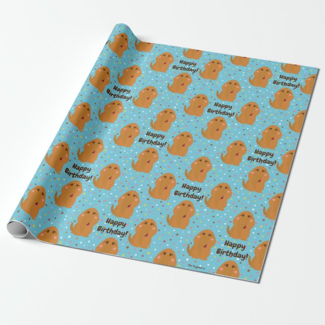 Snuffleupagus Blue Stars & Dots Pattern Wrapping Paper (Unrolled)