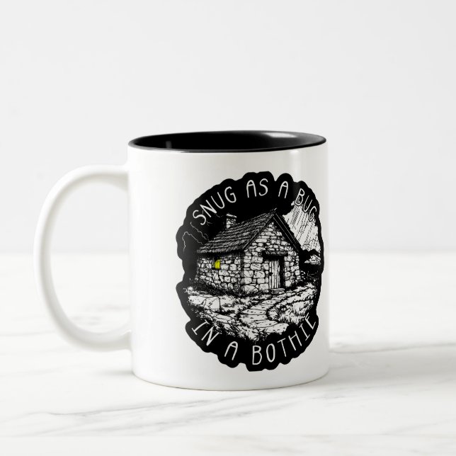 SNUG AS A BUG BOTHIE HIKER SCOTLAND TRAMPING HUT Two-Tone COFFEE MUG (Left)