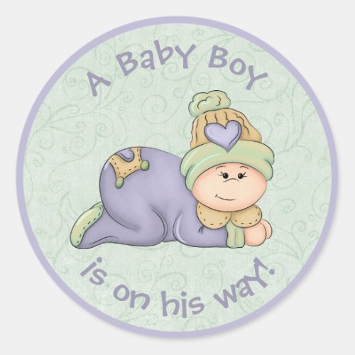 Snuggle Baby  _ A Baby Boy Is On His Way Classic Round Sticker