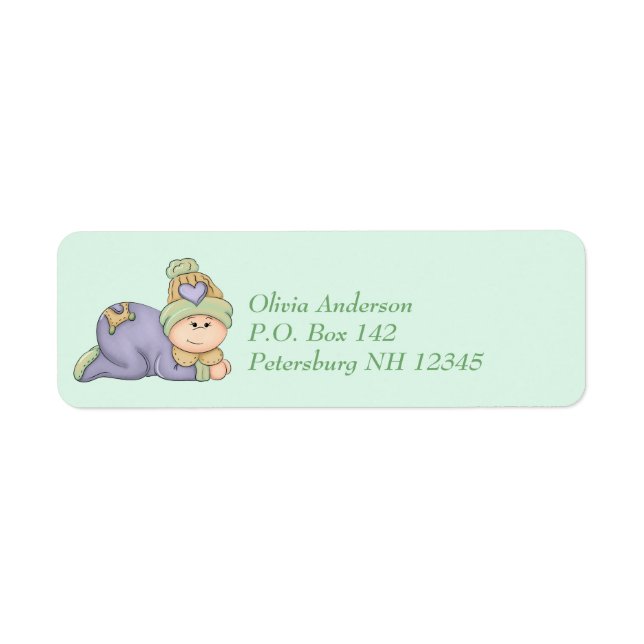 Snuggle Baby Boy - Green & Purple Baby Shower  Label (Front)