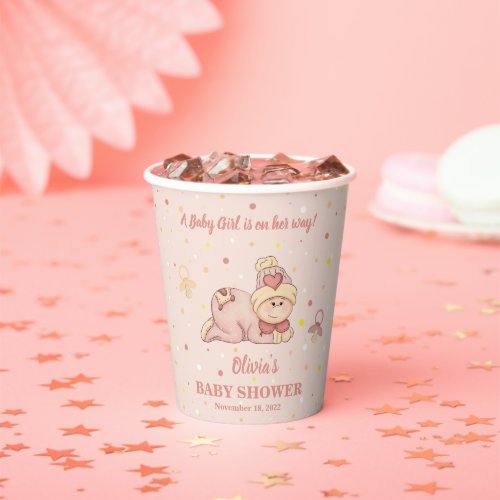 Snuggle Baby Girl _ Pink and Peach Baby Shower   Paper Cups