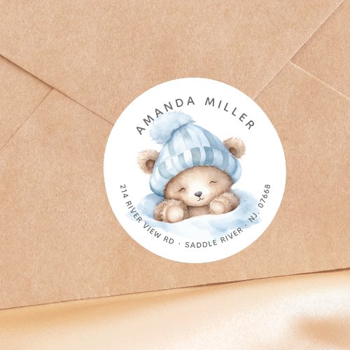 Snuggle Bear Baby Shower Address Label