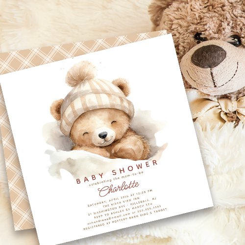 Snuggle Bear Baby Shower Invitation