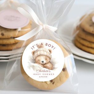 Snuggle Bear Baby Shower It's a Boy Classic Round Sticker