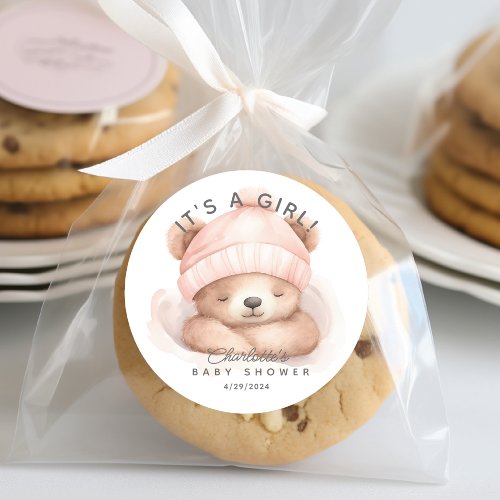 Snuggle Bear Baby Shower Its a Girl Classic Round Sticker