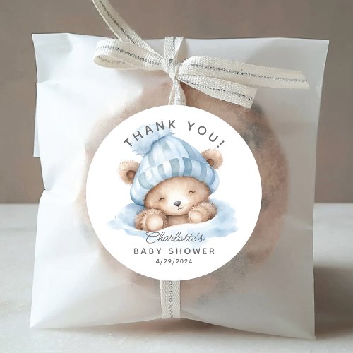 Snuggle Bear Baby Shower Thank You Classic Round Sticker