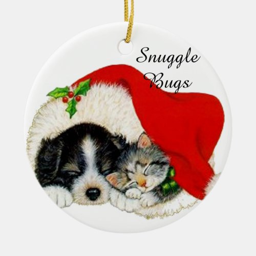 Snuggle Buddies Cat and Dog Christmas Ornament