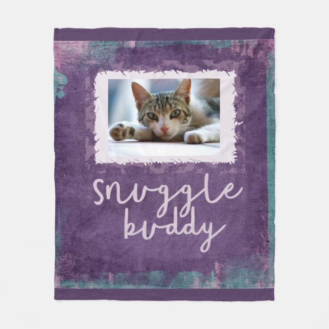 Snuggle Buddy Purple/Teal Fleece Photo Blanket (Front)