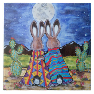 "Snuggle Bunnies" 6" tile/trivet; romantic rabbits Ceramic Tile