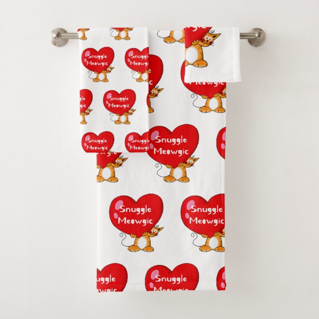 Snuggle Meowgic Funny Cat Pun Art Bath Towel Set (Insitu)