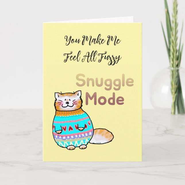 Snuggle Mode Cat Valentine Card (Front)