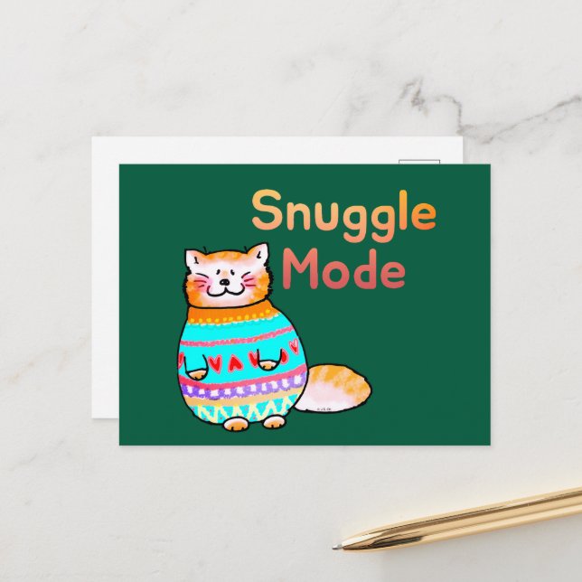 Snuggle Mode Cozy Ginger Cat Postcard   (Front/Back In Situ)