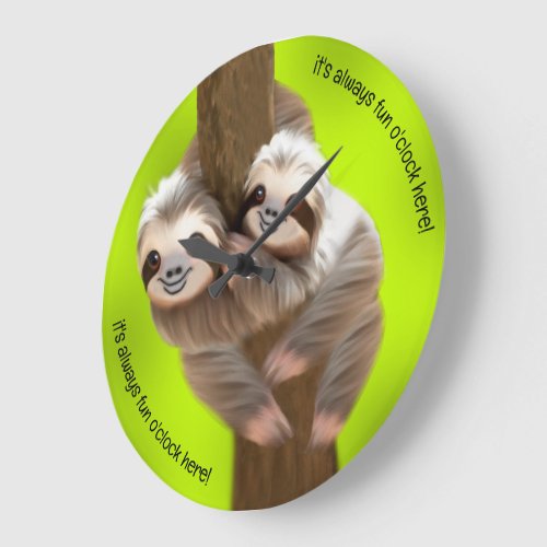 Snuggle of Cute Three_Toed Sloths in the Tree Large Clock
