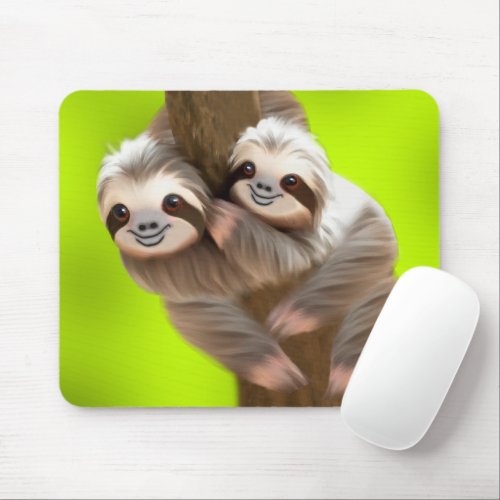 Snuggle of Cute Three_Toed Sloths in the Tree Mouse Pad