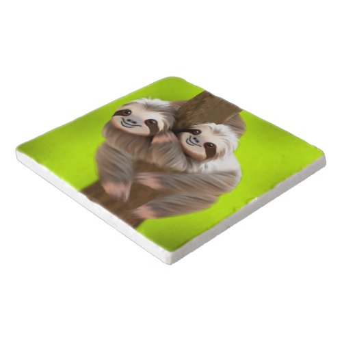 Snuggle of Cute Three_Toed Sloths in the Tree Trivet