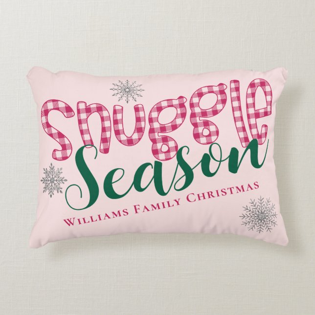 Snuggle Season Buffalo Plaid Winter Cozy Christmas Accent Pillow (Front)
